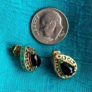 Black Onyx Avon Goldtone Post Earring Dressy Set